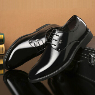 蜻蜓牌 男士英伦系带商务正装休闲皮鞋 X7 黑色 42码