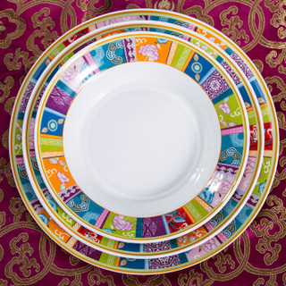 松发 餐具套装陶瓷碗盘碟餐具套装 中国风18头碗盘碟餐具组合 微波炉适用