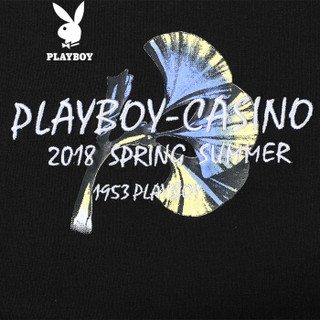 花花公子 PLAYBOY T恤男短袖2019夏新品圆领修身休闲韩版男士时尚上衣 DH01180159 黑色 190/XXXL/56