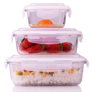 力诺（LINUO）耐热玻璃保鲜盒 微波炉烤箱玻璃饭盒套装三件套 赠保温袋（1040ml+630ml+310ml）JL3210102