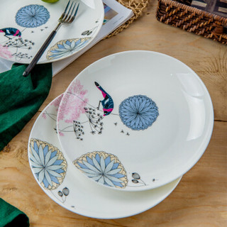 SKYTOP斯凯绨 陶瓷盘子骨瓷餐具菜盘8英寸月光4只套装午后时光