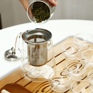 关耳窑 整套茶具简约玻璃茶具套装 密胺茶盘 双层玻璃杯 钢漏直身壶