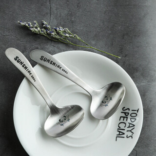 阳光飞歌 304不锈钢勺子 韩式创意歪柄卡通笑脸饭勺粥勺餐勺儿童喂养勺  2只装