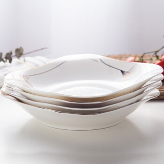 传旗 韩式陶瓷盘套装（8英寸）陶瓷餐具饭盘菜盘深汤盘 方盘（2只装）冰山雪莲