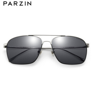 PARZIN 帕森 经典双梁时尚偏光太阳镜男 质感金属驾驶墨镜男8174A 银框黑灰片