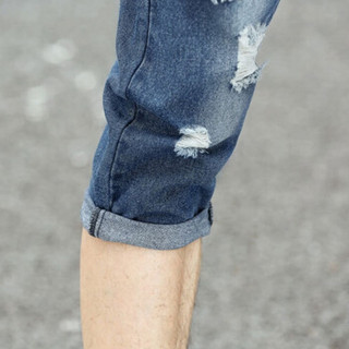 YUZHAOLIN 俞兆林 牛仔短裤男士时尚简约破洞七分牛仔短裤 B235-9930