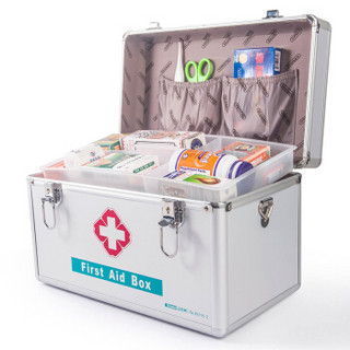 金隆兴（glosen）多功能医药箱家用家庭急救药品收纳箱铝合金带锁密封盒子含急救包12英寸