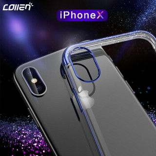 collen  苹果X手机壳 iPhone x/10手机壳 5.8英寸 新款电镀iphonex透明硅胶软套壳 透彩宝石蓝 壳膜套装