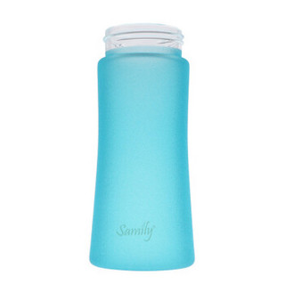 心艾美 （Samily） 玻璃水杯按钮式户外时尚创意便携矽胶涂层杯子 湖水蓝色380ml