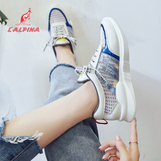 L'ALPINA 阿尔皮纳 女休闲鞋学生韩版透气网面个性拼接厚底旅游跑步516 白色36
