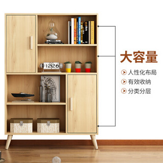 木以成居 书柜书架 北欧组合仿实木四层两门书柜 储物柜 原木色 LY-4104