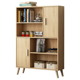 木以成居 书柜书架 北欧组合仿实木四层两门书柜 储物柜 原木色 LY-4104