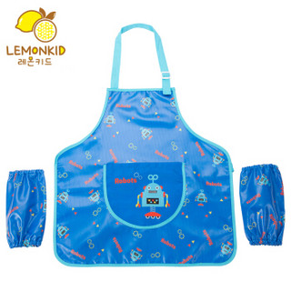 柠檬宝宝 lemonkid 儿童吃饭衣卡通环保罩衣防水围兜儿童画画衣反穿衣 LE060318 蓝色机器人 M
