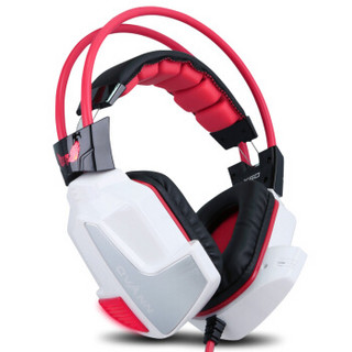 欧凡（OVANN）X60电竞游戏耳机头戴式 7.1震动电脑网吧网咖发光（白红色）