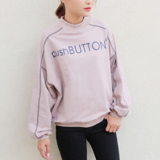 京东女装2019年春装新款韩版印花宽松半高领薄款潮长袖套头上衣卫衣女