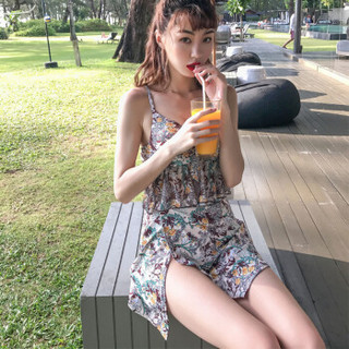 贝迪斯（beidisi）游泳衣女保守分体两件套小胸聚拢遮肚显瘦大胸性感裙式学生温泉沙滩雪纺泳装18008 白色 M