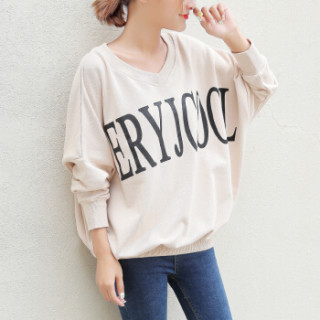 of joy 京东女装2019春季新款女装韩版宽松v领百搭蝙蝠衫套头卫衣长袖