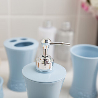 优鹉 洗漱五件套 洗漱套装香皂盒漱口杯子卫生间浴室用品牙刷架乳液瓶套装 蓝色