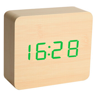 康巴丝（Compas）闹钟 客厅床头LED创意静音声控夜光电子时钟时尚木质钟表 HX-0811竹木绿字
