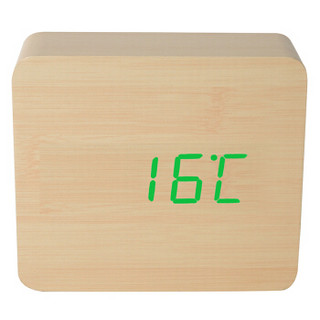 康巴丝（Compas）闹钟 客厅床头LED创意静音声控夜光电子时钟时尚木质钟表 HX-0811竹木绿字