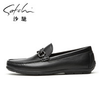 沙驰 牛皮舒适套脚商务休闲鞋   40782035Z 黑色