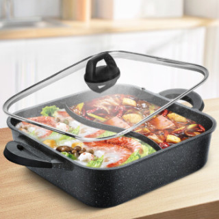 商品炊大皇 鸳鸯火锅 不粘锅 32cm麦饭石色 方形火锅 易洁易清洗锅具