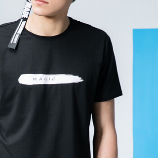 MagicPower短袖T恤男夏季新款圆领基础款打底衫时尚印花修身体恤黑色XL