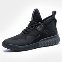 Haut Ton 皓顿 男士休闲鞋舒适飞织拼接系带运动鞋子 9374YD011 黑色 41码