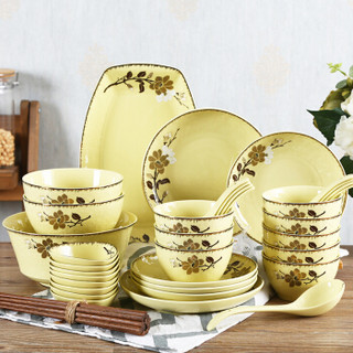 顺祥 陶瓷餐具  碗 碗碟套装带筷子 中式 可微波 43头餐具套装  木棉之城