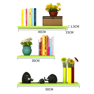 美达斯 墙上置物架 墙面搁板搁架子储物架创意装饰书架隔板三件套 苹果绿色13187 (30/40/50)x15x1.5cm
