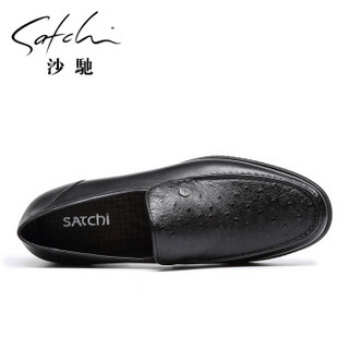 SATCHI 沙驰 舒适套脚商务休闲皮鞋男   40721003Z 黑色 41