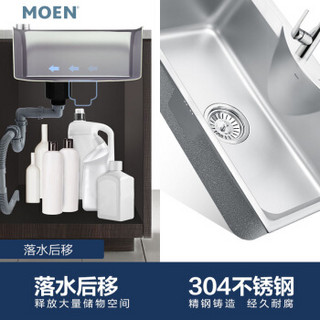 摩恩（MOEN）厨房水槽单槽套装磨砂面304不锈钢790mm水池洗菜盆配抽拉水龙头冷热29701+GN68000