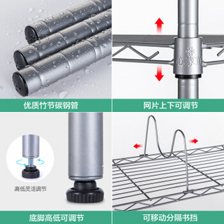 心家宜 金属五层书架60*25*150CM 带隔书档 简易落地书柜层架置物架 客厅储物架收纳架 银灰色98210S