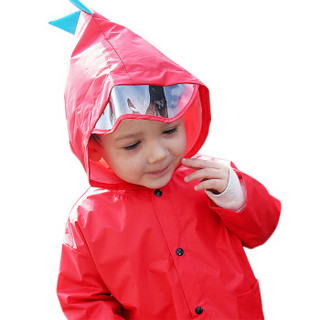 恰航 儿童雨衣 小学生雨披 大帽檐PVC材质 卡通恐龙 红色 XXL