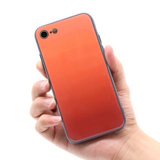 伟吉(WEIJI)iPhone 8玻璃背壳手机壳保护套(钢化玻璃盖+TPU软边)轻薄全包防摔潮男女潮新款硬壳 渐变橘色