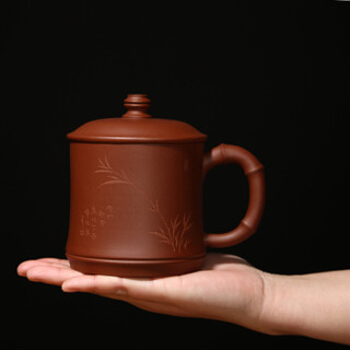 千寿堂 紫砂杯泡茶办公盖杯茶具水杯 宜兴原矿手工礼品 竹节杯500ml