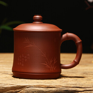 千寿堂 紫砂杯泡茶办公盖杯茶具水杯 宜兴原矿手工礼品 竹节杯500ml