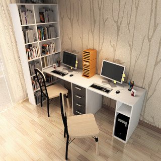 唯有唯美 书桌书架组合简约现代家用电脑桌带书柜组合