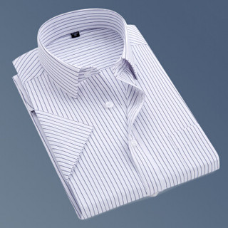 鳄鱼恤（CROCODILE）衬衫 男士竖条商务休闲职业正装大码短袖衬衫 D82 白D08-15 XL/40