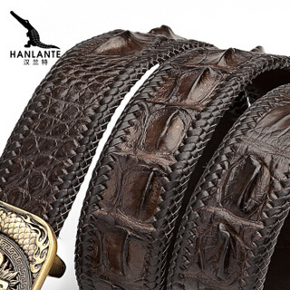 汉兰特（HANLANTE）男士腰带鳄鱼皮黄铜椒复古编织男皮带平滑板扣HG170401 咖啡色 125cm
