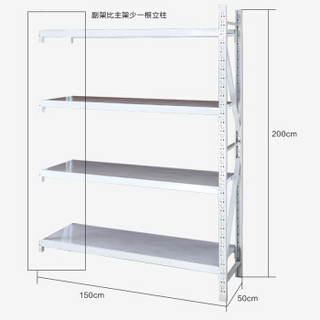 澳美佳 置物架 货架 超市家用办公储物架 仓库货架 厨房层架 白色 150*50*200=4层副