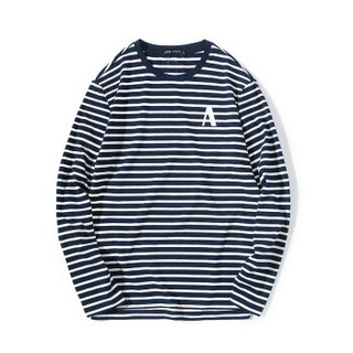 爱肯aiken森马旗下品牌2018秋冬季男装条纹长袖T恤AK118011301蓝白色调XL