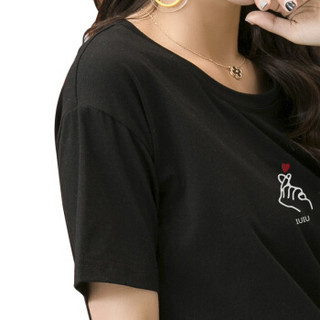 南极人（Nanjiren）T恤女时尚印花休闲上衣宽松套头简约短袖夏季 黑色 M