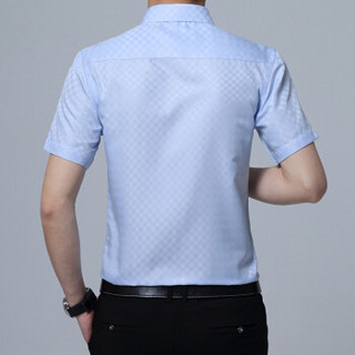 鳄鱼恤（CROCODILE）衬衫 男士商务休闲大码格子短袖衬衫 D08 天蓝 M/38