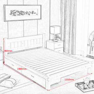 驰界（chijie）双人床 现代简约 原木色 全实木 135*190*90cm