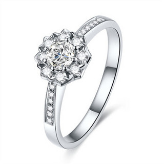 鸣钻国际 璀璨星空 白18k金钻戒 钻石戒指结婚求婚女戒 情侣对戒女款 16号