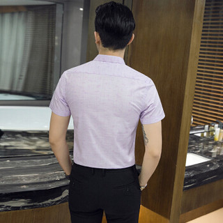 鳄鱼恤（CROCODILE）衬衫 男士韩版修身大码短袖衬衣 D27 紫色 5XL/44