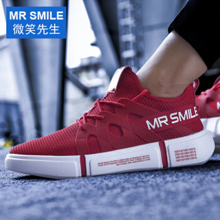 MR SMILE 微笑先生 透气韩版潮流百搭英伦运动休闲ins超火的男鞋 8865 红色40