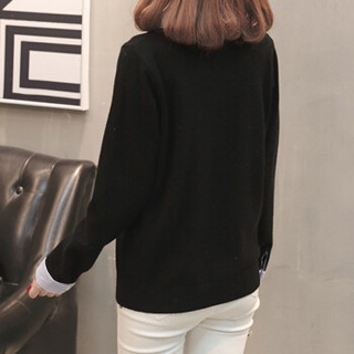 亚瑟魔衣针织衫韩版女士毛衣短款针织假两件衬衫领打底衫SH-18-69 黑色 均码