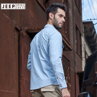 吉普男装JEEP 男士衬衫2019春季新款男款棉纯色长袖衬衣商务外穿上衣 RSC102 浅蓝色 XL